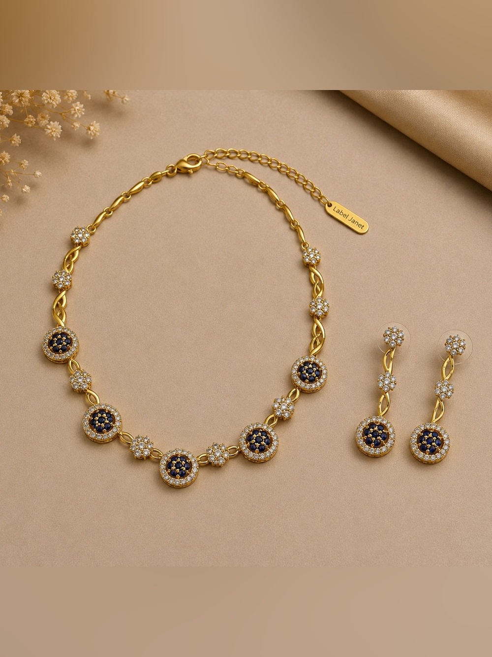 Gold and Navy Crystal Necklace & Earring Set